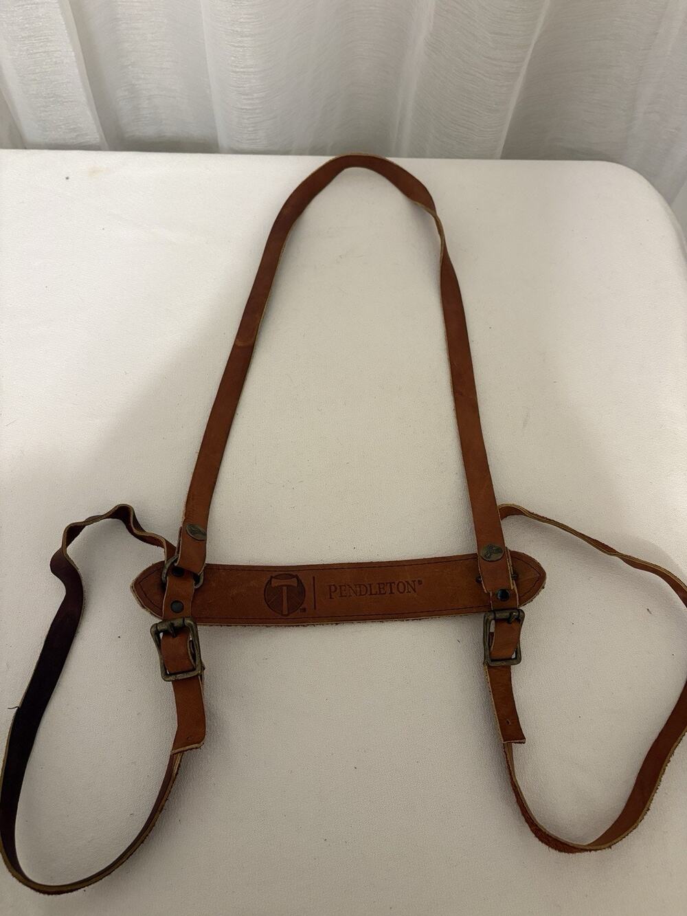 PENDLETON Brown Leather Adjustable Blanket Carrier Holder Buckles USA Heavy Duty